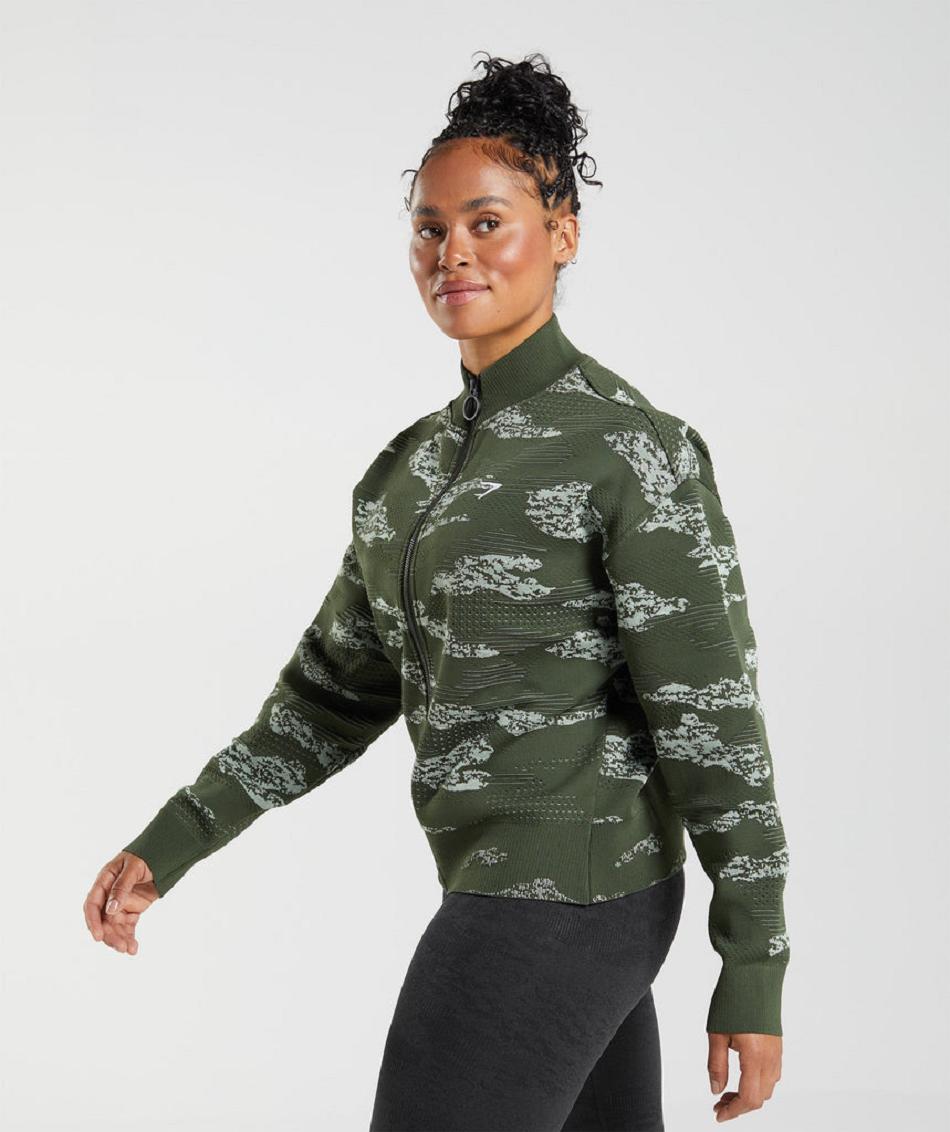 Chaquetas Gymshark Adapt Camo Seamless Pista Mujer Verde Oliva Verde | CO 2051QMA